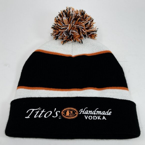 Tito's Handmade Vodka Beanie 2022 Toque Adult Black Orange Knit Pom Texas - Picture 2 of 4